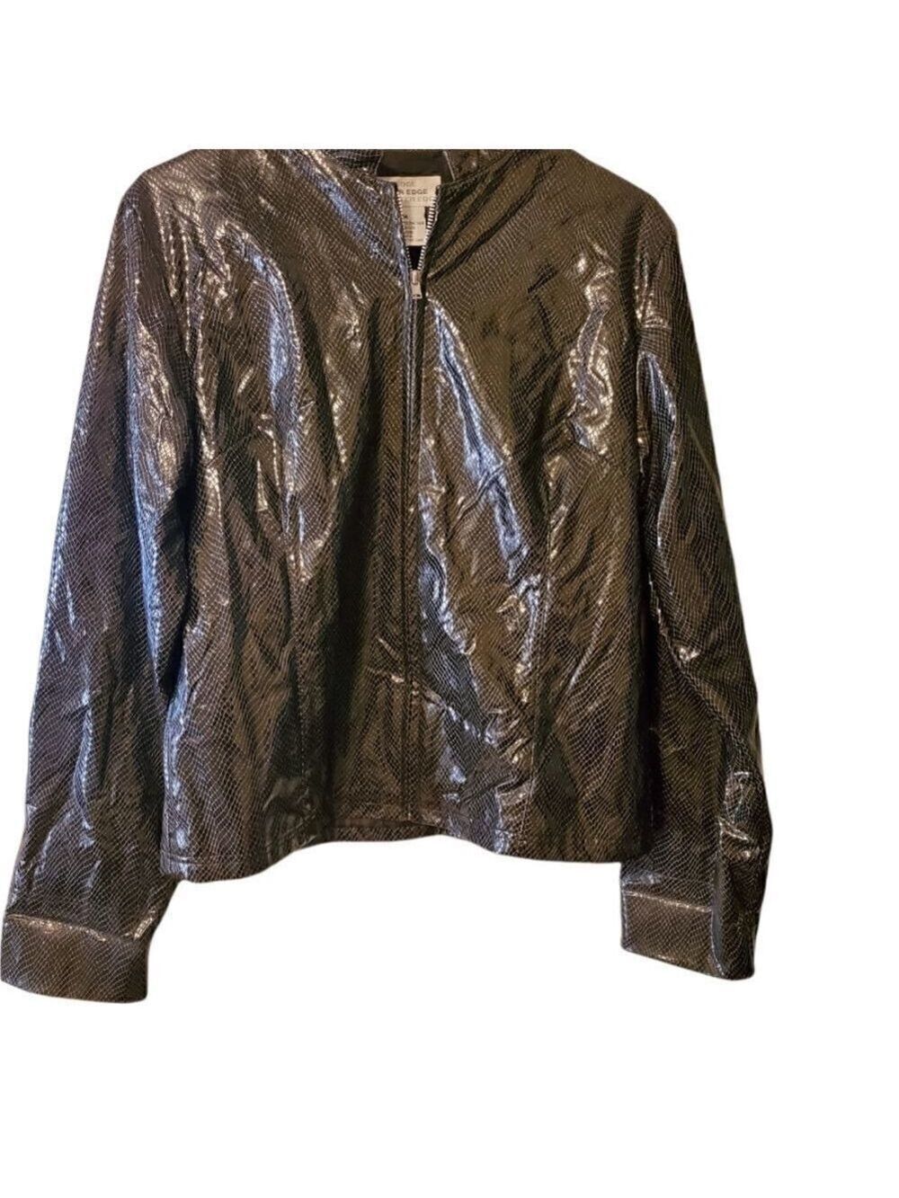 Outer Edge Metallic Snake Print Faux Leather Jacket Medium Y2K